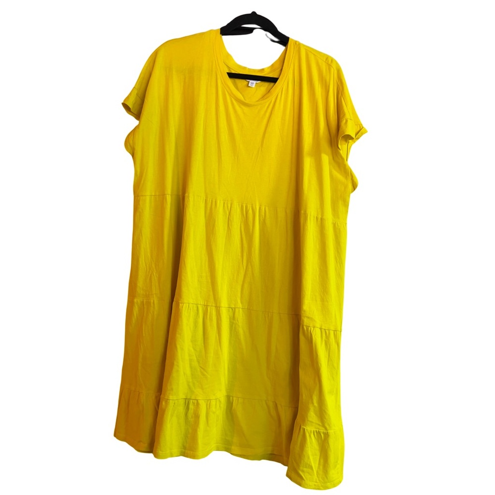 🌞 Time & Tru Yellow Tiered T-Shirt Dress – Size 3X (22)